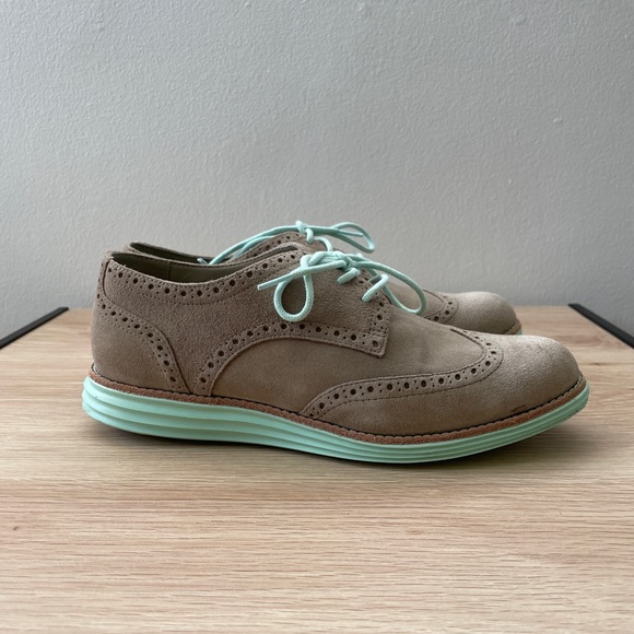 Cole Haan Lunargrand Lace-Up Oxfords Beige Suede and Green Size 7.5 Women’s - Picture 4 of 9